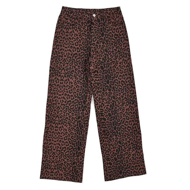 TrousersLeopard Print High Waist American Retro High Street Casual Loose Wide Leg Pants Women Y2k Hip-Hop Cargo Baggy Trousers