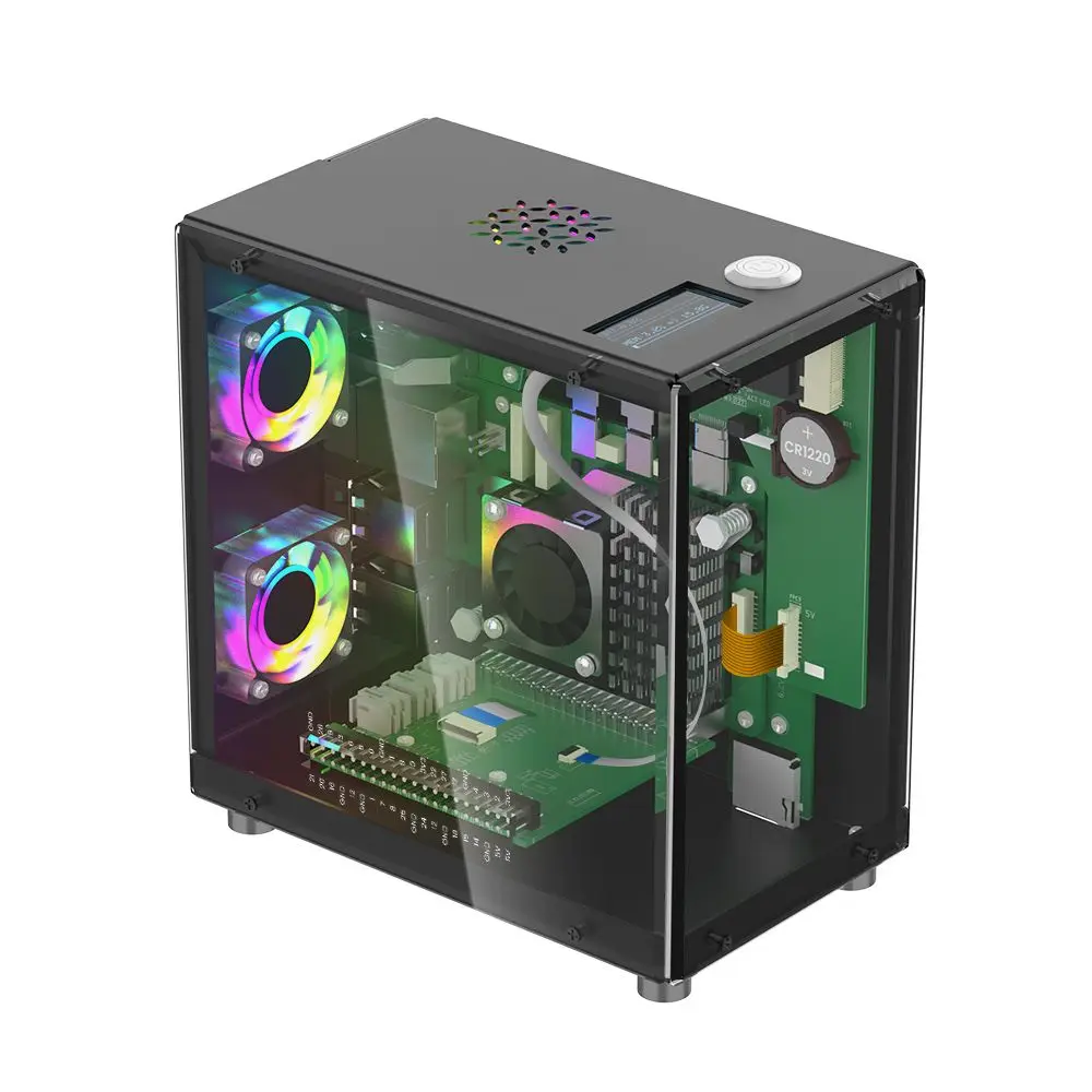 Raspberry Pi 5 Case Protective Kit With Tower Cooler+3xCooling Fans and 1.3'' OLED Screen DIY Electronic shell Support M.2 SSD