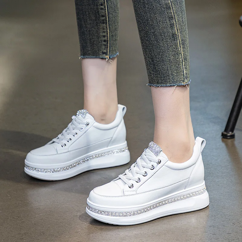 

Fashion 5cm Genuine Leather Platform Wedge Shoes Women Spring Summer Autumn Chunky Sneakers Breathable Vulcanize Comfy Sneaker
