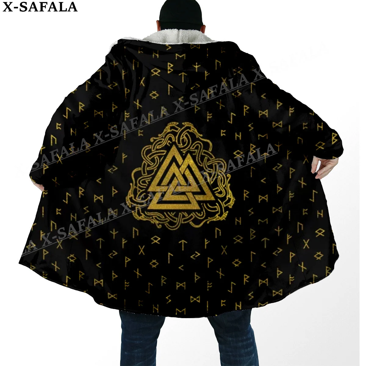 Viking Tattoo Symbol 3D Print Thick Warm Hooded Cloak Men Overcoat Coat Windproof Fleece Cape Robe Hooded Blanket-2