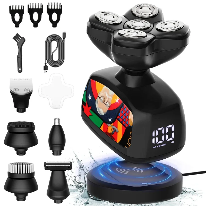 2024 New RESUXI Jk-1368  Graffiti Men's Electric Shaver Magnetic Head Bald Hair Clipper Wireless Charging Men's Razor.