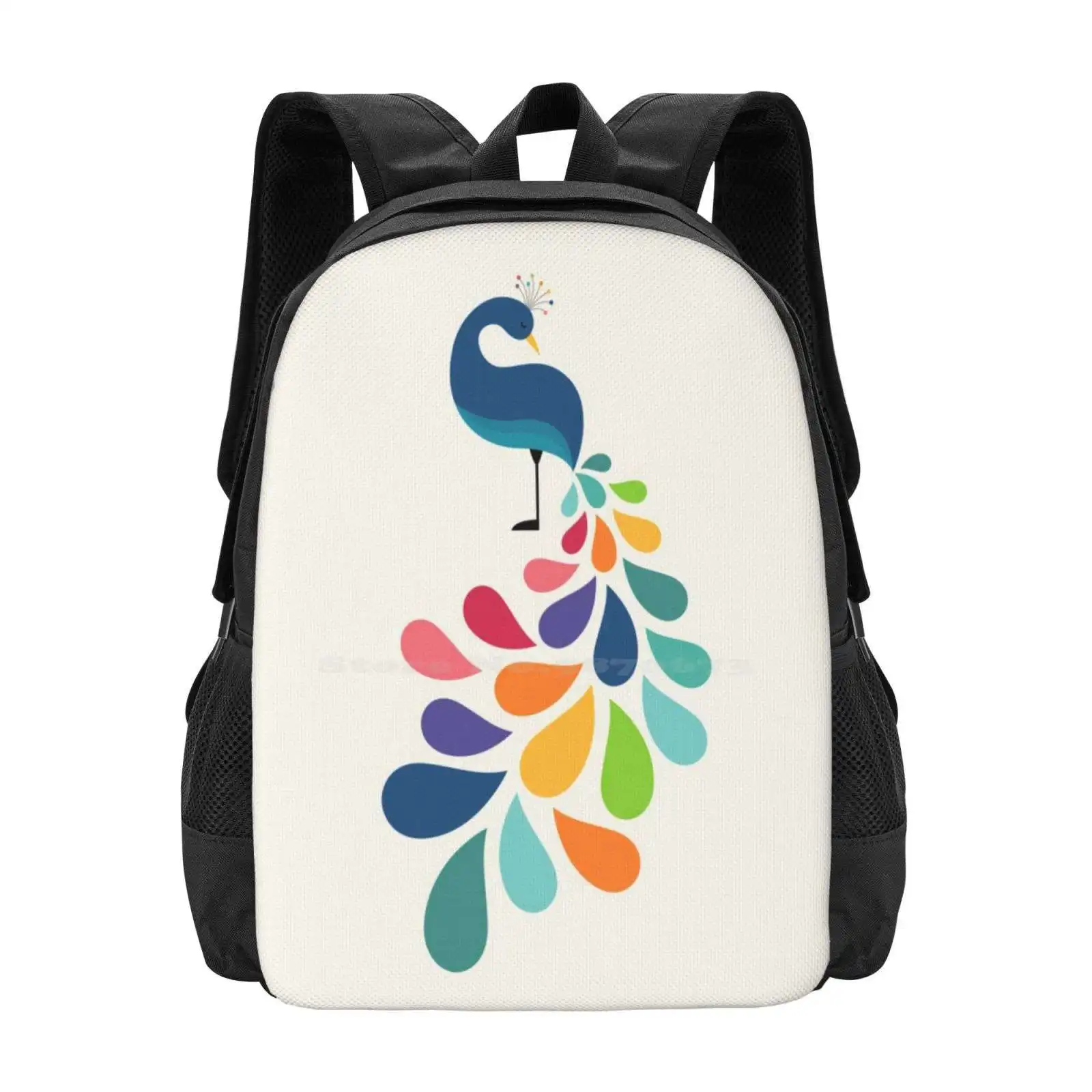 Dreamy Petal School Bag Big Capacity Backpack Laptop Petal Peacock Beautiful Wonderful Rainbow Universe Cute Colorful Green Red