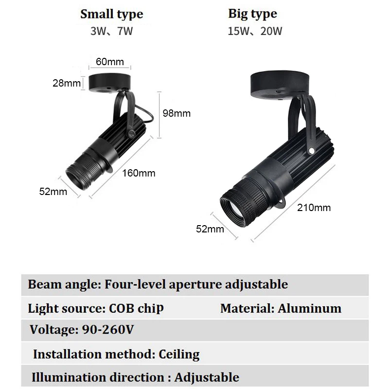 Proyector de luz LED de pista de enfoque ajustable, 3W, 7W, 10W, 15W, 20W, Zoom, foco, KTV, Bar, restaurante, cafetería, punto de fondo, iluminación