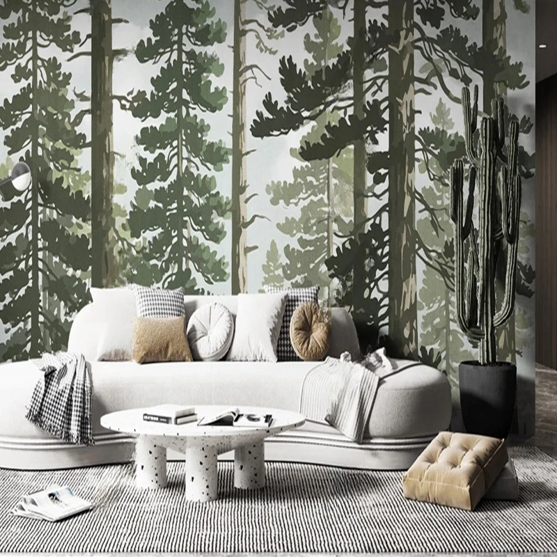 Peinture à l'huile peinte à la main, paysage de forêt, papier peint personnalisé à motif d'arbre pour salon, arrière-plan de canapé TV