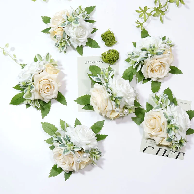 Boutonniere y ramillete de muñeca, suministros de boda, banquete, invitados, flores simuladas, novio, novia, Multi Col 453