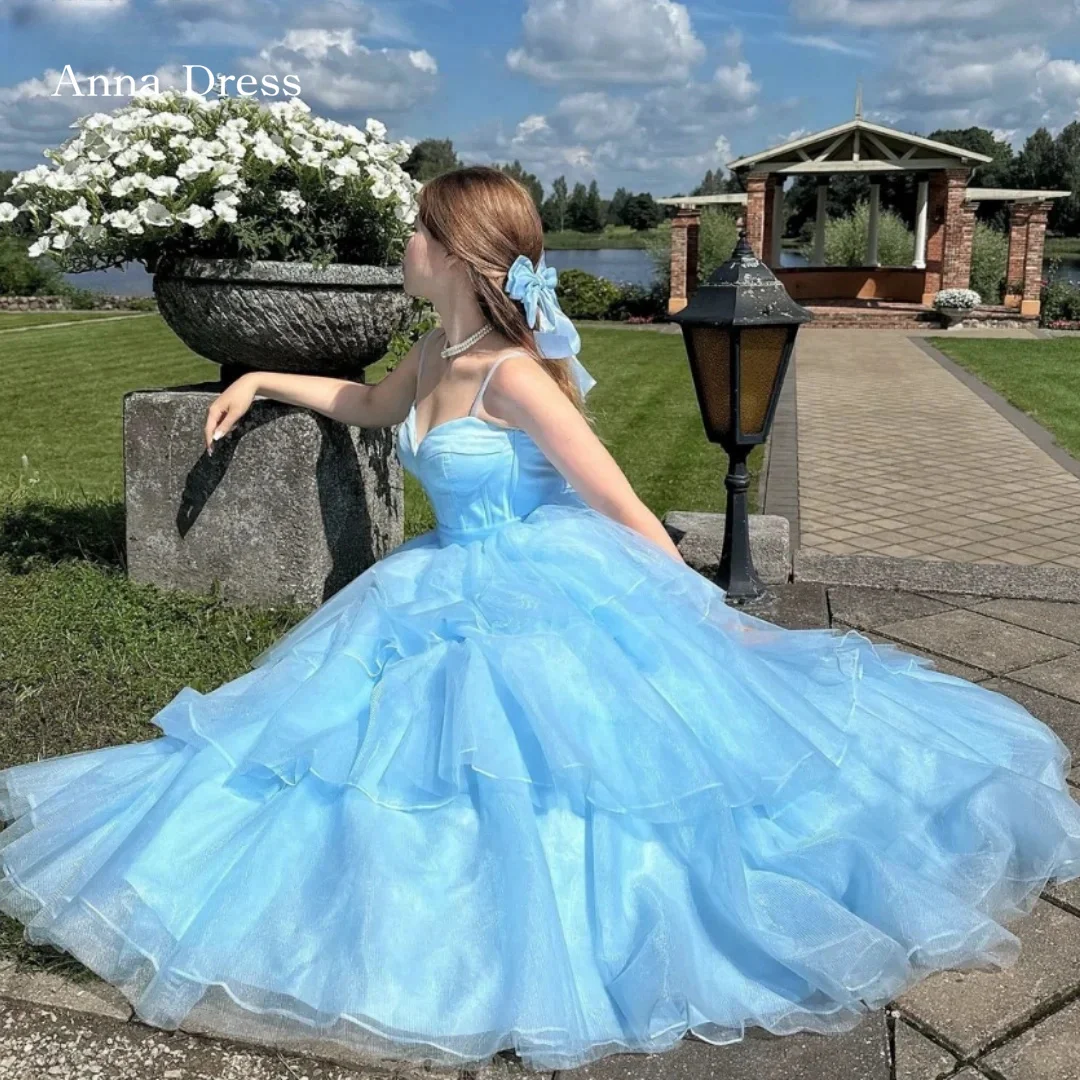 

Anna Organza Wedding Guest Dress Women Evening Dress Woman Light Blue Elegant Long Party Dresses Spaghetti Straps Ball Gowns