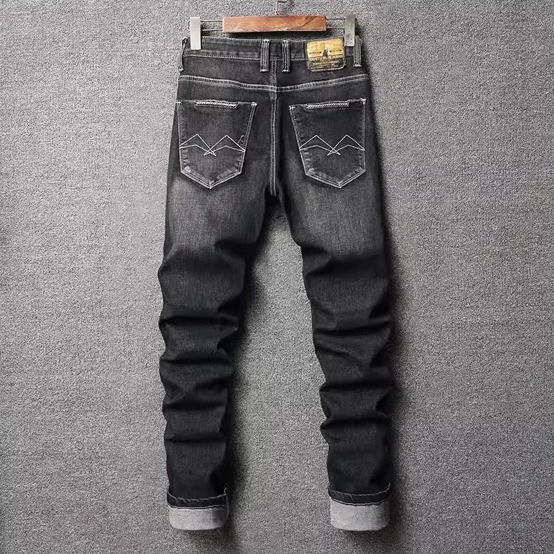 Italian Style Fashion Men Jeans Black Stretch Trousers Elastic Slim Fit Vintage Jeans Men High Quality Designer Denim Pants