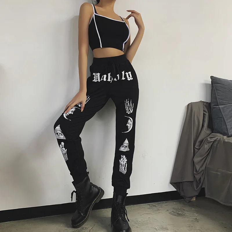 2019 Punk Grunge Gothic pant Harajuku Pentagram pant Long Sleeve Autumn Hollow Out Patchwork trouser Vintage