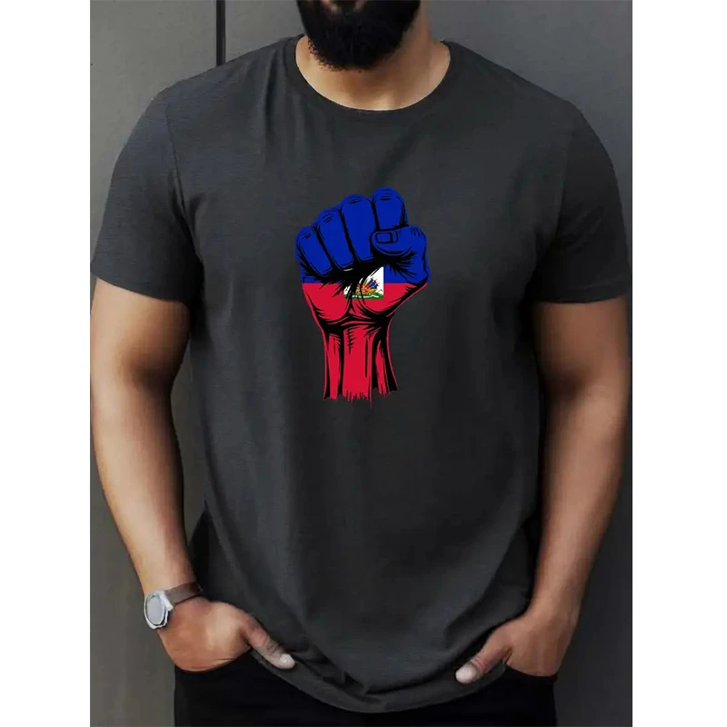 Haiti Men's 3D T-shirt Casual Loose Round Neck Haitian Flag Short Sleeved Tops Tees Men's Clothing Oversized T shirts Streetwear