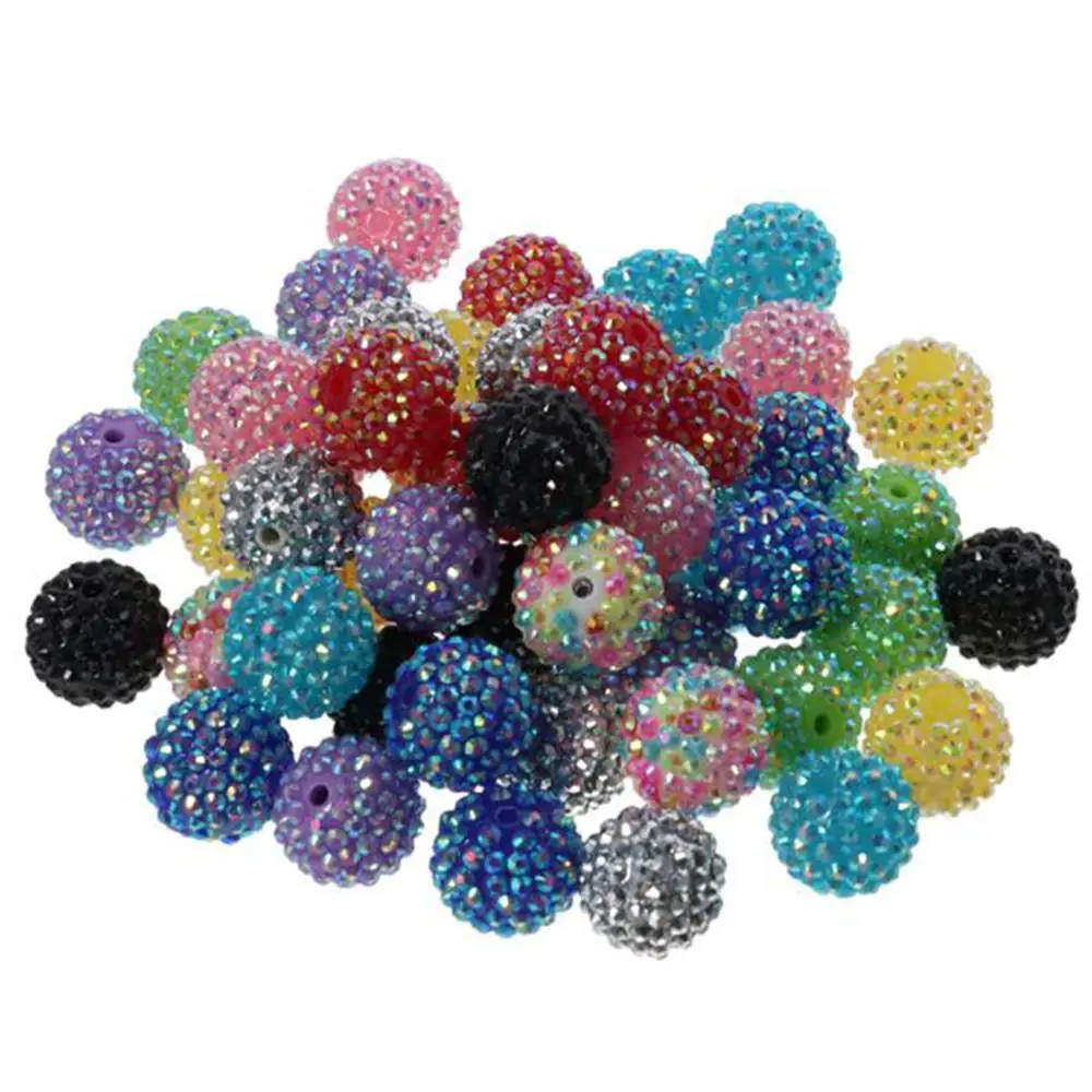 Cuentas redondas de resina y diamantes de imitación para amantes de las manualidades, abalorios de chicle gruesos, bolas de discoteca, Multicolor, hecho a mano