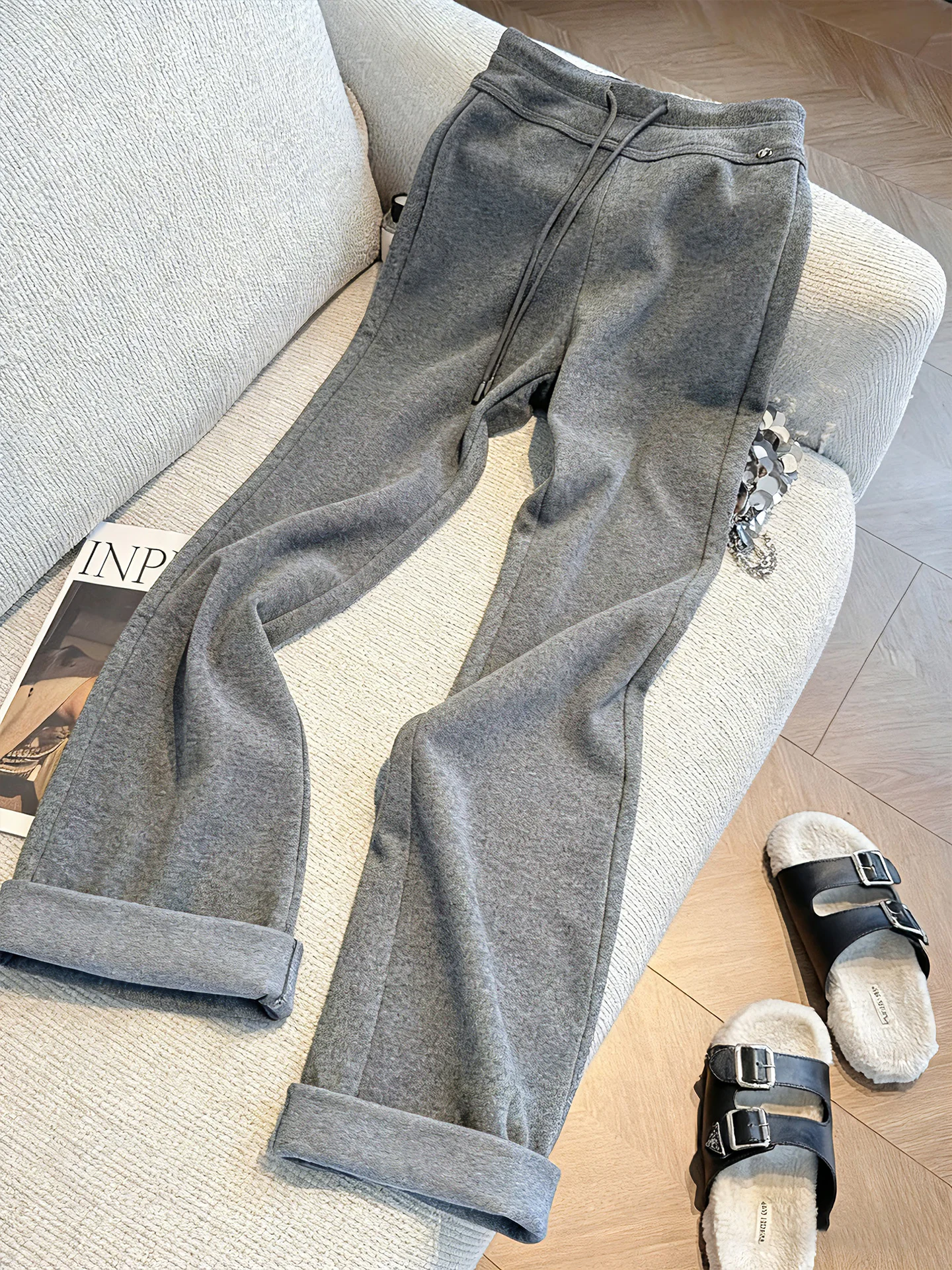 

Женские повседневные брюки в стиле ретро с высокой талией, прямые, зауженные, весна-осень, корейский стиль, простые, с завязками, спортивные, широкие штанины