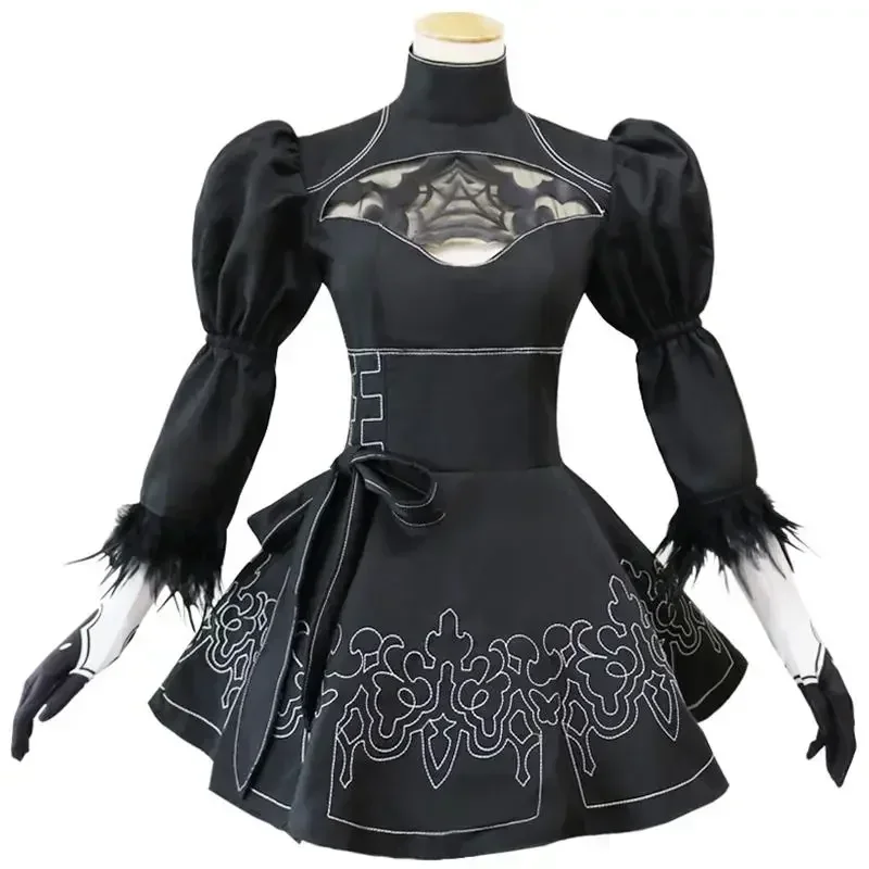 Nier Automaten Yorha 2B Cosplay Pak Anime Vrouwen Outfit Vermomming Kostuum Set Fancy Halloween Meisjes Party Zwarte Jurk