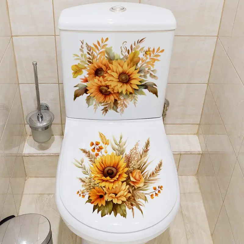 Sunflowers Wall Stickers Removable DIY Bouquet Flower Art for Bathroom Toilet Living Room Home Decorations