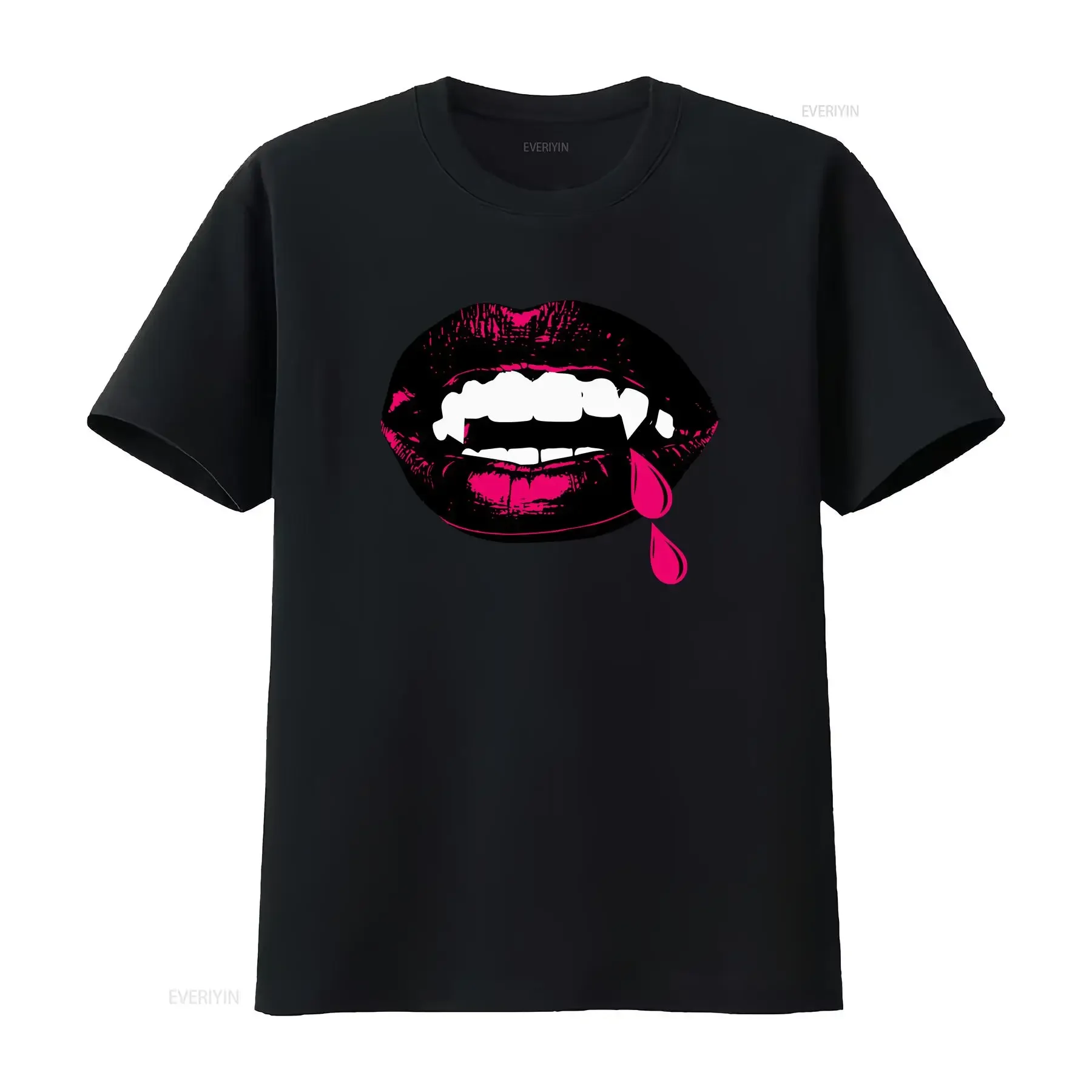 Vampire Fangs T Shirt Retro Lips shirts Abstract Halloween vintage Washed homme Stylish Slightly Comfortable Breathable