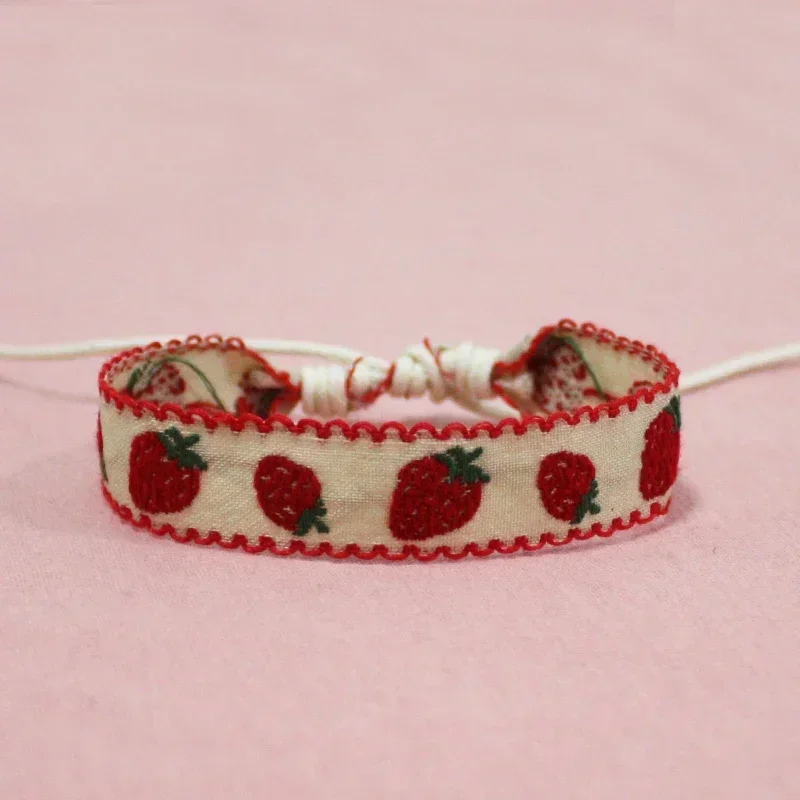 Handmade Ethnic Boho Bohemia Couple Rope Men's Bracelets for Woman Cute Strawberry Embroidered Women's Bracelet &Bangles Jewelry