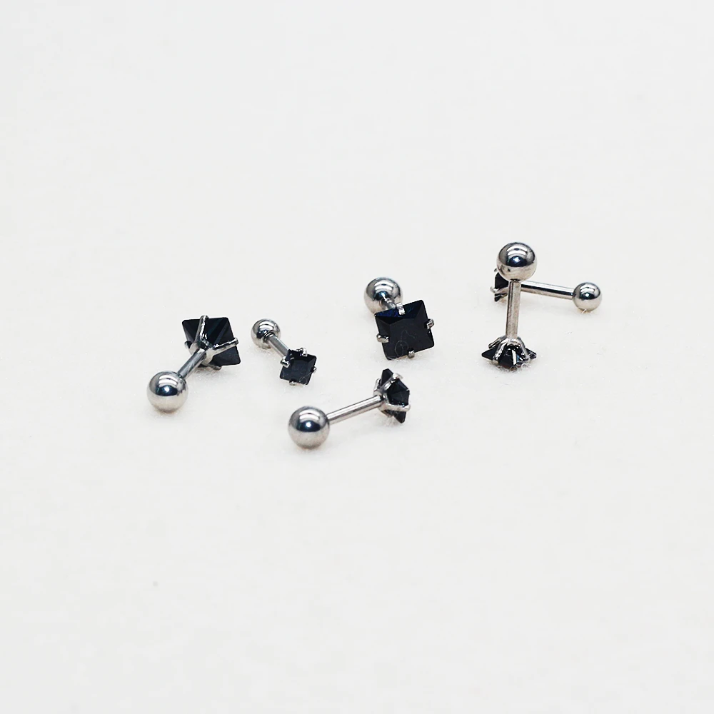 

Stainless Steel Zirconia Square Stud Earrings Black Hypoallergenic Jewelry Rotating Ball Design Minimalist Gift for Women 1.2*6