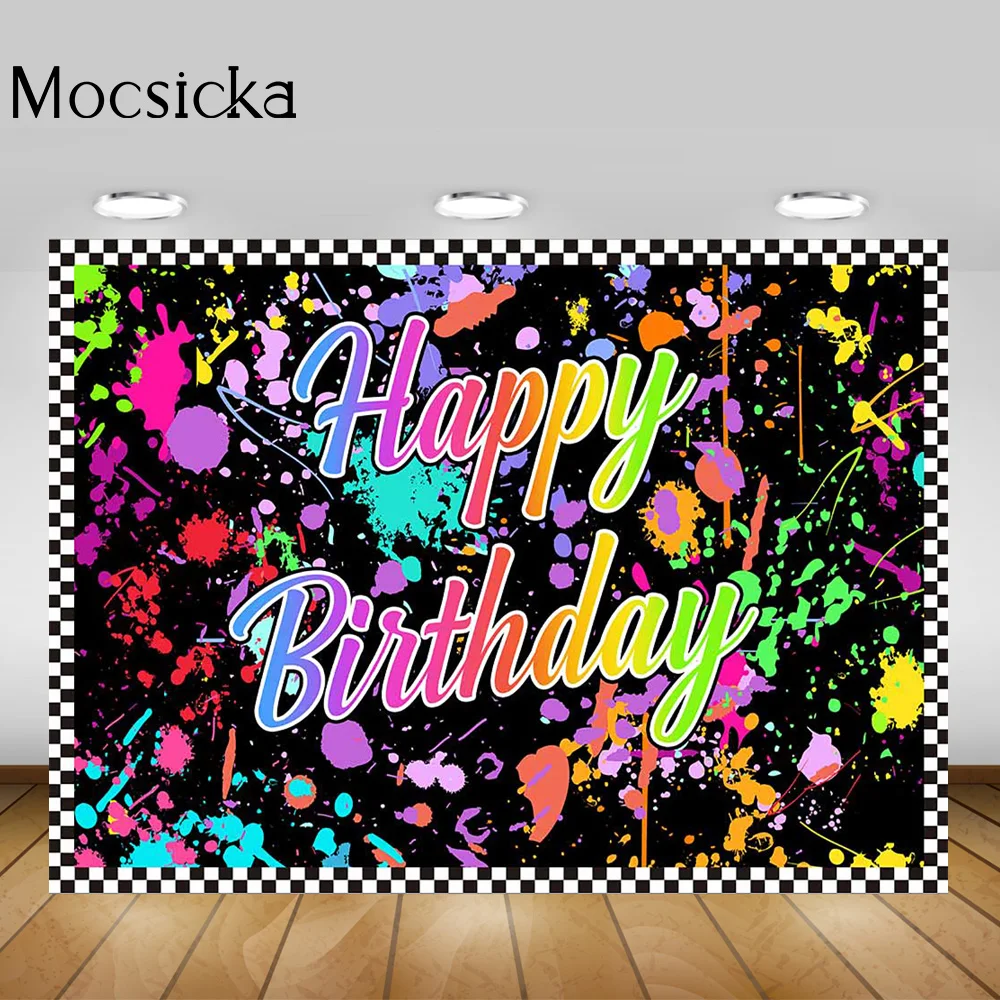 خلفية حفلة عيد ميلاد سعيد دعونا تتوهج في الظلام الملونة الكتابة على الجدران سبلاش الطلاء خلفية الوحل روك لوازم عيد ميلاد الدعامة