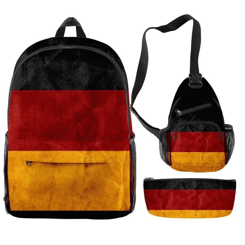 

National Flag Portugal Argentina Germany USA Russia 3D Print 3pcs/Set School Bags Travel Laptop Backpack Chest Bag Pencil Case