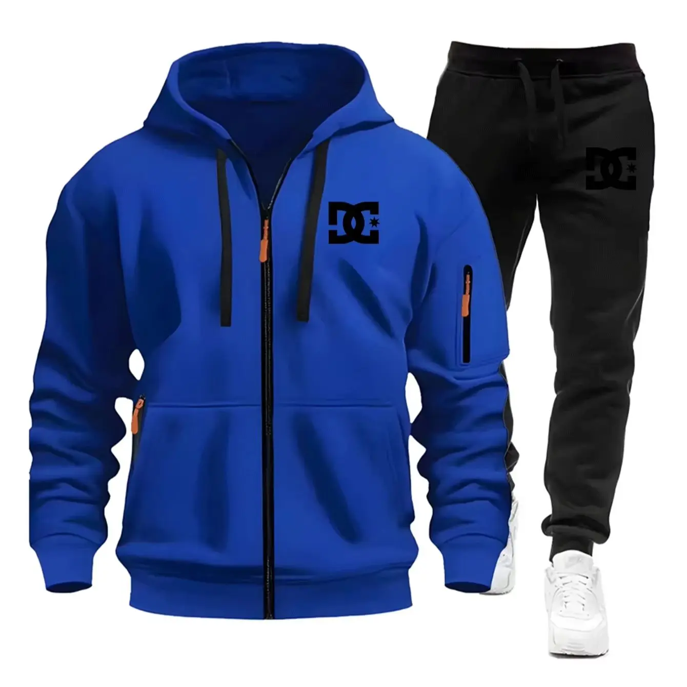 

Два комплекта мужской спортивной одежды для осени/зимы 2026 года, включая толстовку и два комплекта спортивных брюк для фитнеса с шерстяными шапками.