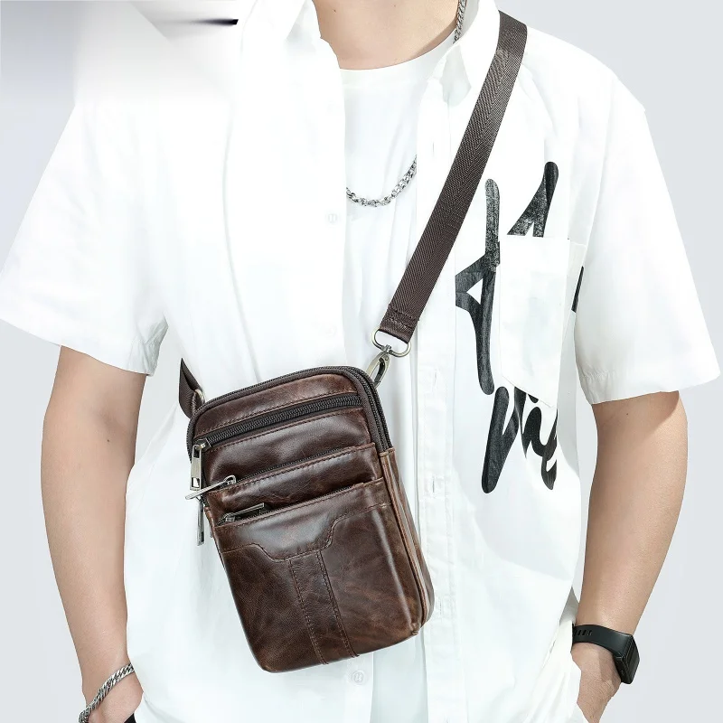 

New Men's Cow Leather Chest Bag Man Small Shoulder Casual Male Crossbody Waist Bag Мужская Сумка Поясная