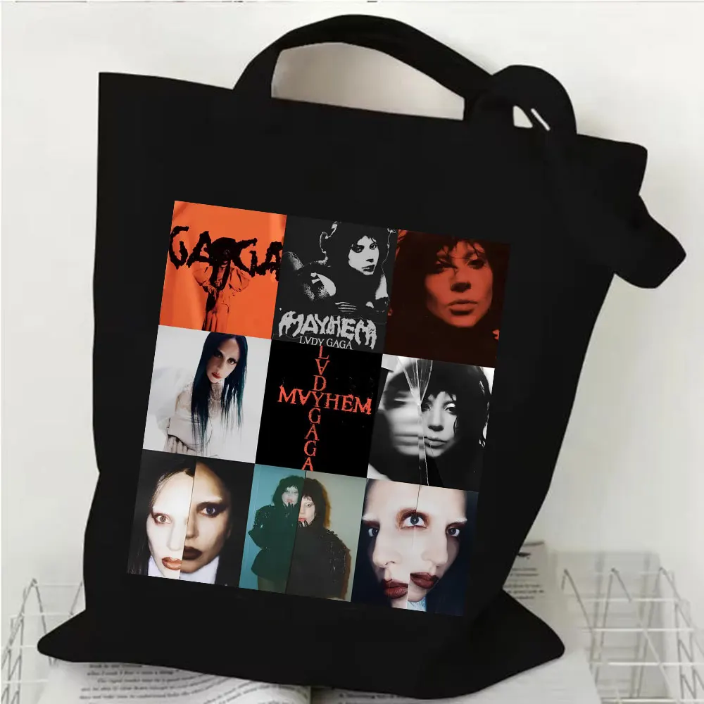 Lady Gaga Mayhem Tour 2025 Bolso de compras Chica Hiphop Lona Shopper Bolsas de mano para regalo de seguidores