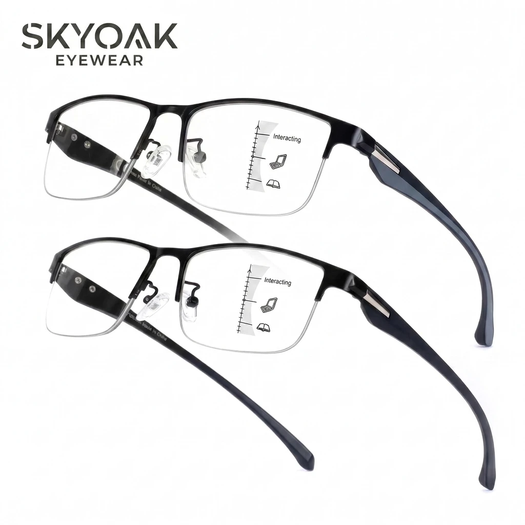 SKYOAK 2 Pack Progressive Multifocal Reading Glasses for Men, TR90 Half Frame No-Line Blue Light Computer Readers