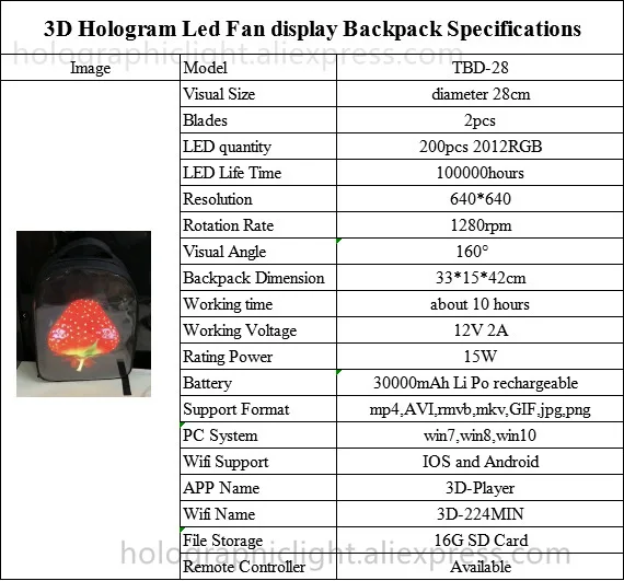 3d Fan Backpack Hologram Projector Led Sign Holographic Lamp Player Holographic Machine 3D Advertising Backpack Shoulderbag