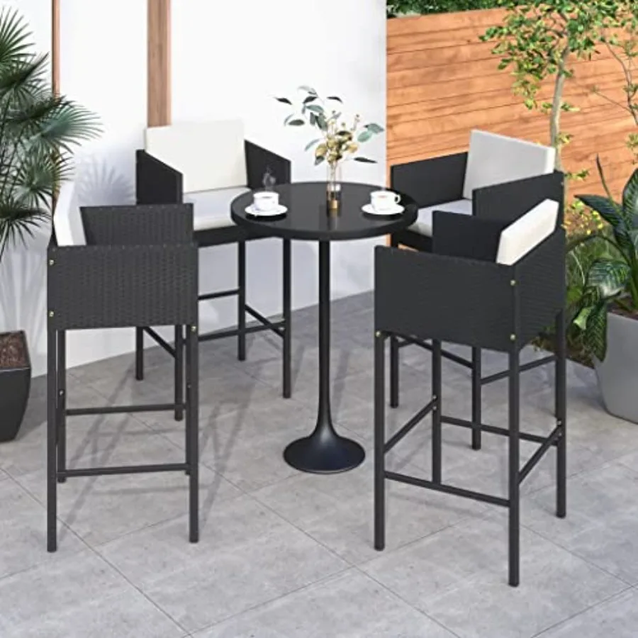 

Bar Stools 4 pcs with Cushions Black Poly Rattan, Sturdy Poly Rattan Bar Stools with PowderCoated Steel Frame for Outdoor Gathe