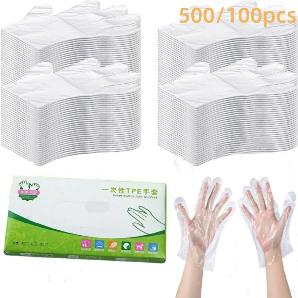 500/100pc Disposable Gloves Thickened Food Grade Plastic Transparent Eco-friendly Gloves for Cooking Cleaning BBQ Kitchen Things