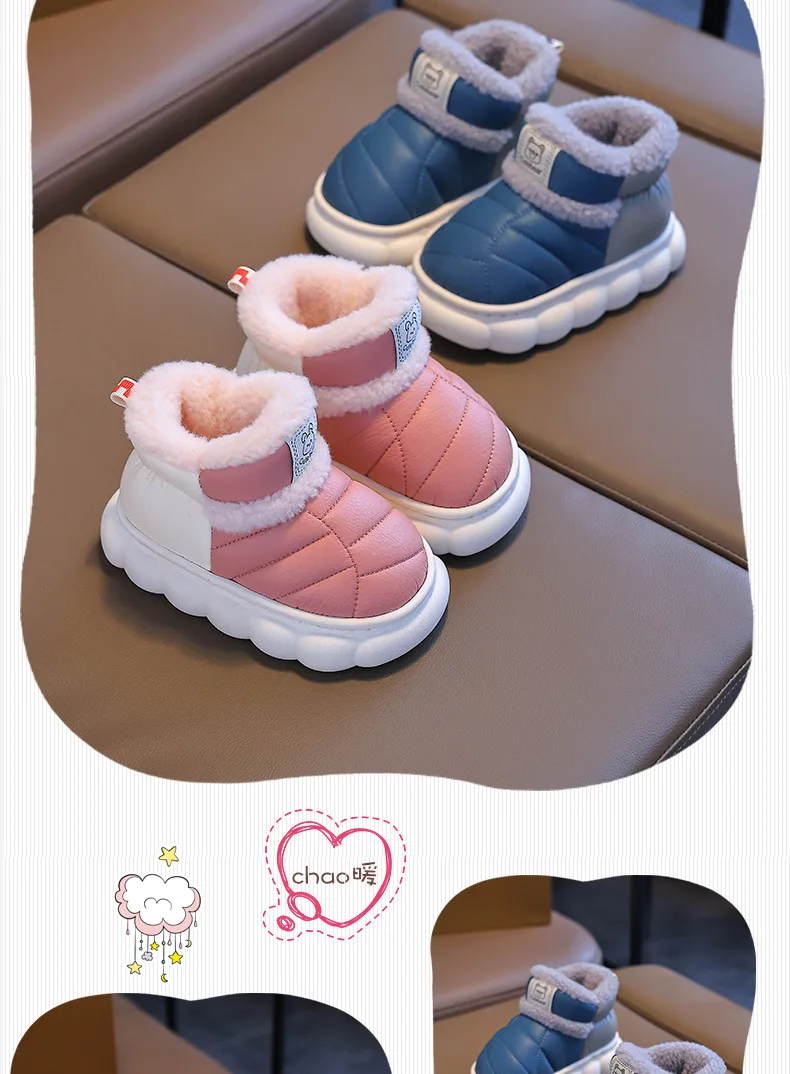 Neue Kinder-Winterstiefel aus PU, Wasserdicht, Warm, Baumwolle, Rutschfeste High-Top-Stiefel für Mädchen und Jungen, Bequeme Schneestiefel für Kinder, Lässige Babyschuhe – Detail 13