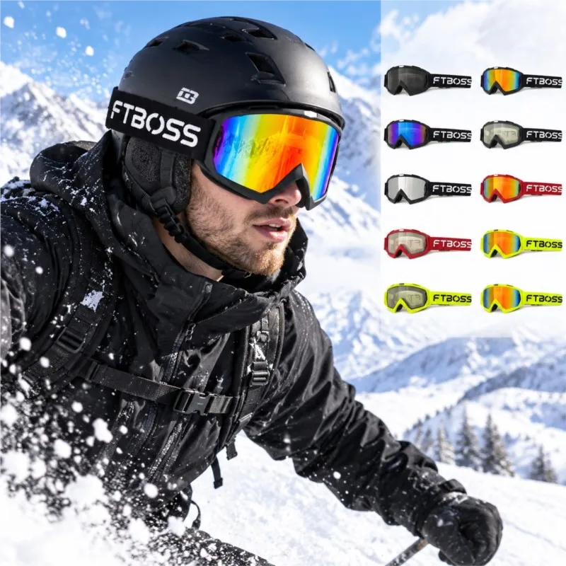 Large Visual Range Adult Winter Sports Eyewear Usable At Night, With Double Layer Anti Fog & UV Protection Ski Motocross Goggles