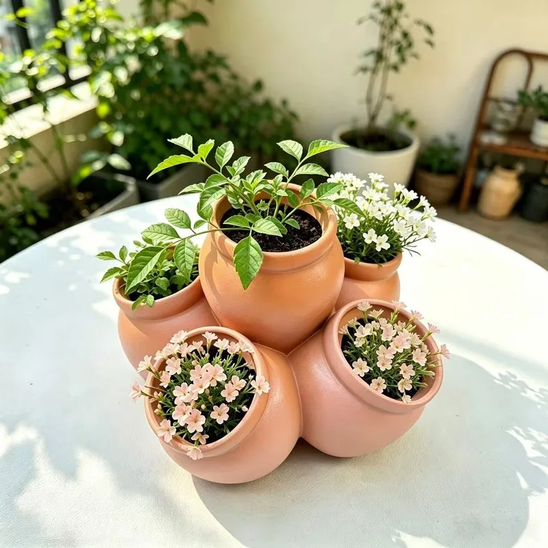 All-in-One Flowerpot Five-Hole Combination Planter, Ceramic-Look Balcony and Courtyard Succulent Flowers Gardening Deco