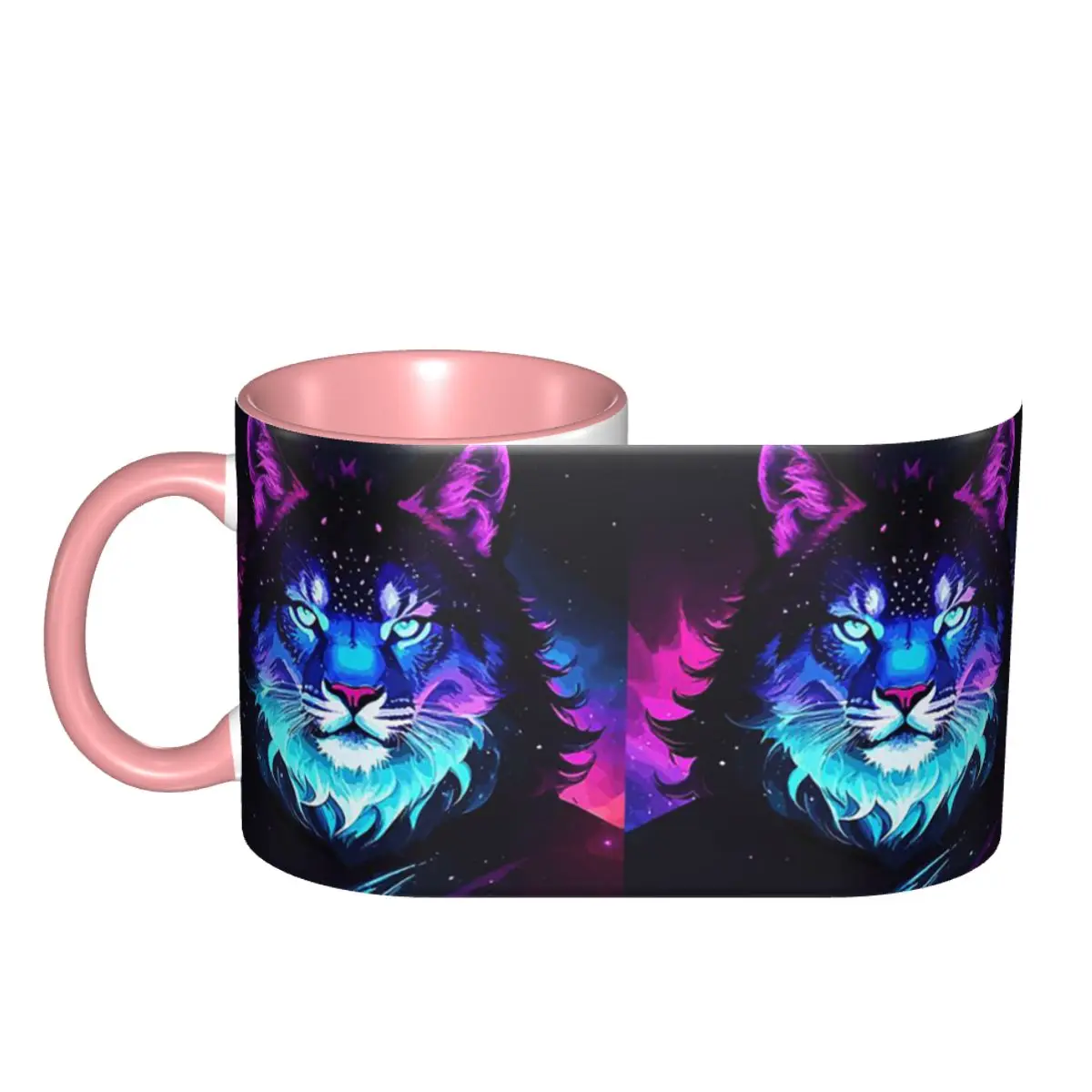 Cosmic Neon Tiger Spirit Space Galaxy Wolf Lion Face Mug Funny Ceramic Coffee Cups Tea Mugs Milk Cup Drinkware Gifts for Friends