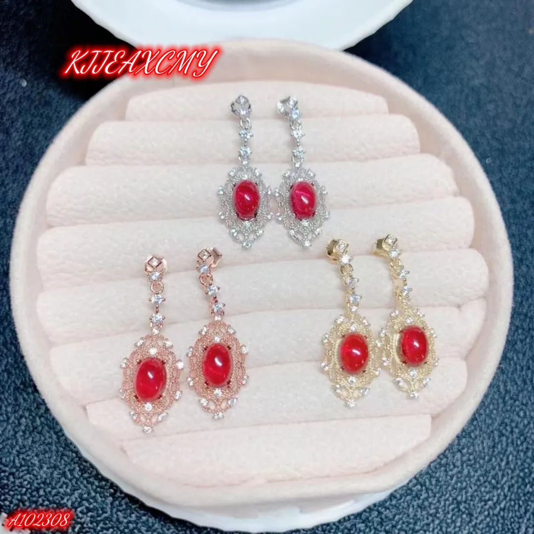 

KJJEAXCMY Brand Jewelry 925 Sterling Silver Natural Gem Magnesium Aluminum Garnet Women's Luxury Edition Hollow Earrings Girl