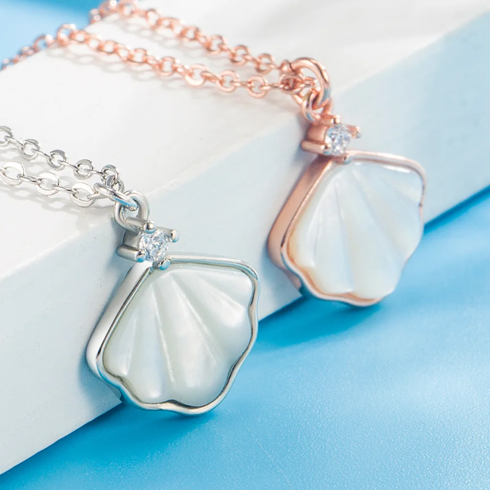 

Ожерелье из стерлингового серебра 925 пробы в форме ракушки, кулон с цирконом, женская мода, простой подарок на день рождения, свадьбу, годовщину, ювелирное изделие