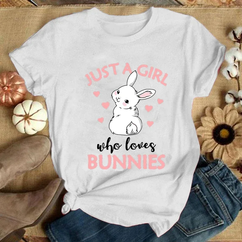 

Cartoon pattern Bunnies Woman Tshirts Cute Rabbits Ullzang Cartoon T-shirt 90s Bunny Print Tshirt Graphic Top Tees Female