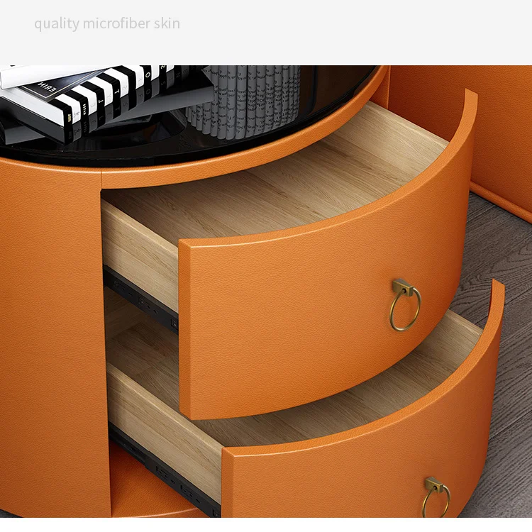 طاولة بجانب السرير مستديرة فاخرة مع مكبرات صوت بقفل بصمة الإصبع وشحن لاسلكي وطاولة جانبية متعددة الألوان