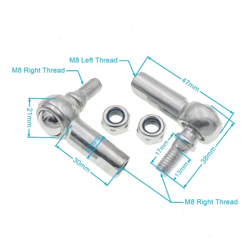 1 par m8/m10 rosca esquerda direita junta esférica tirante final apto para 47cc 49cc mini chinês quad atv bicicleta 1 conjunto