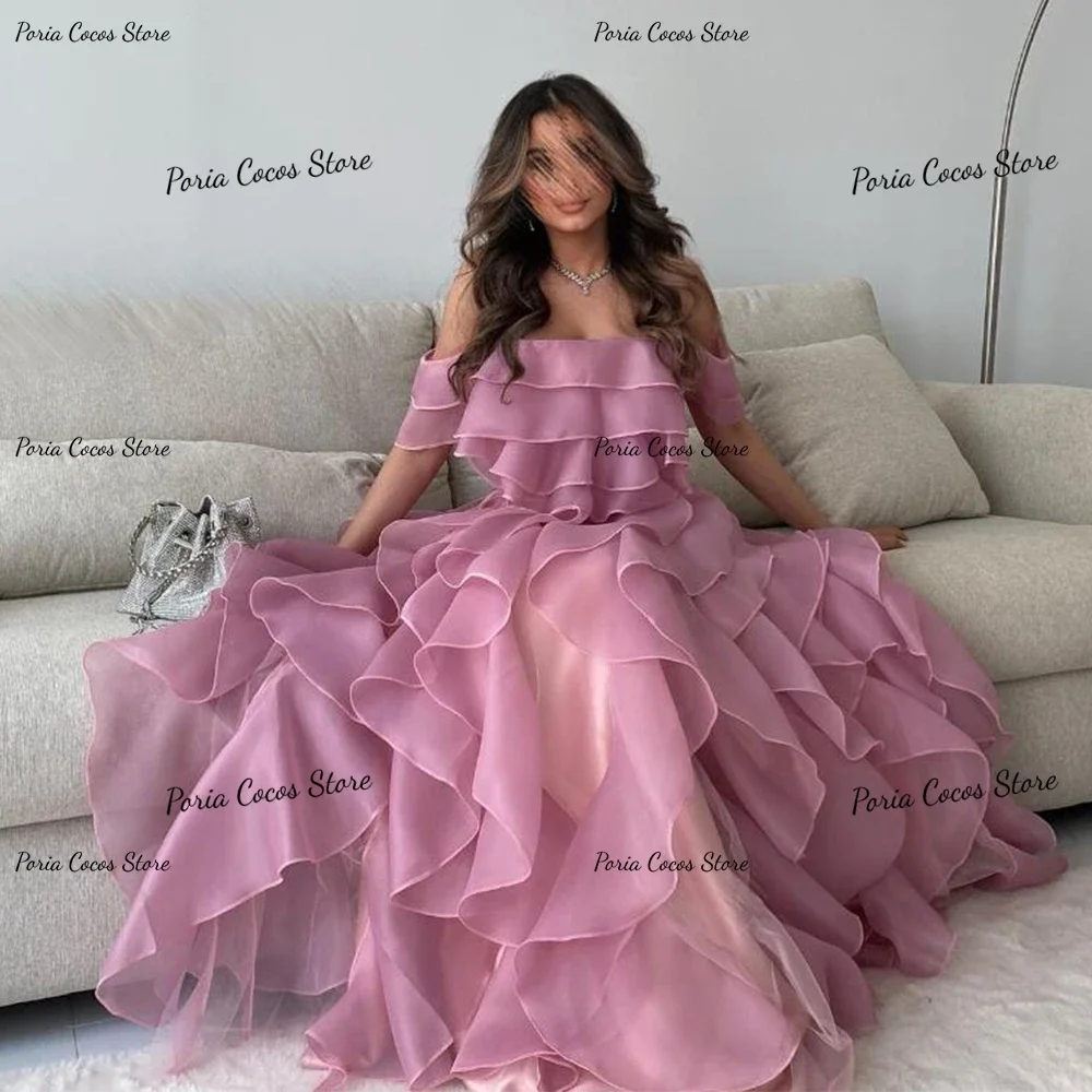 Customized Elegant Prom Gown Off Shoulder A-line Ruff Tulle Skirt Exquisite High Quality Occasion Evening Party Dress for Women