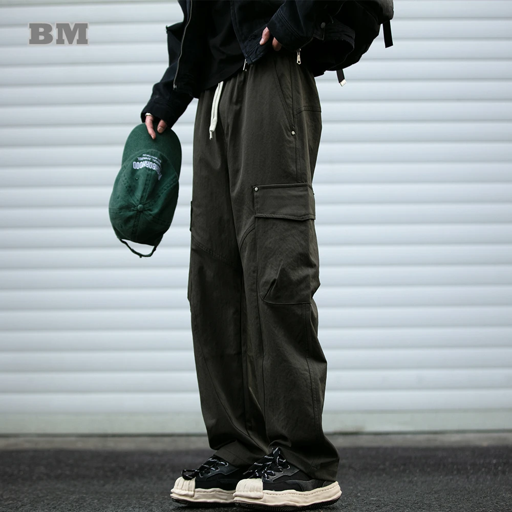 Japanese Fashion Cargo Pants For Men Vintage Large Pockets Oversized Straight Leg Utility Casual Workwear Trendy Trousers Male