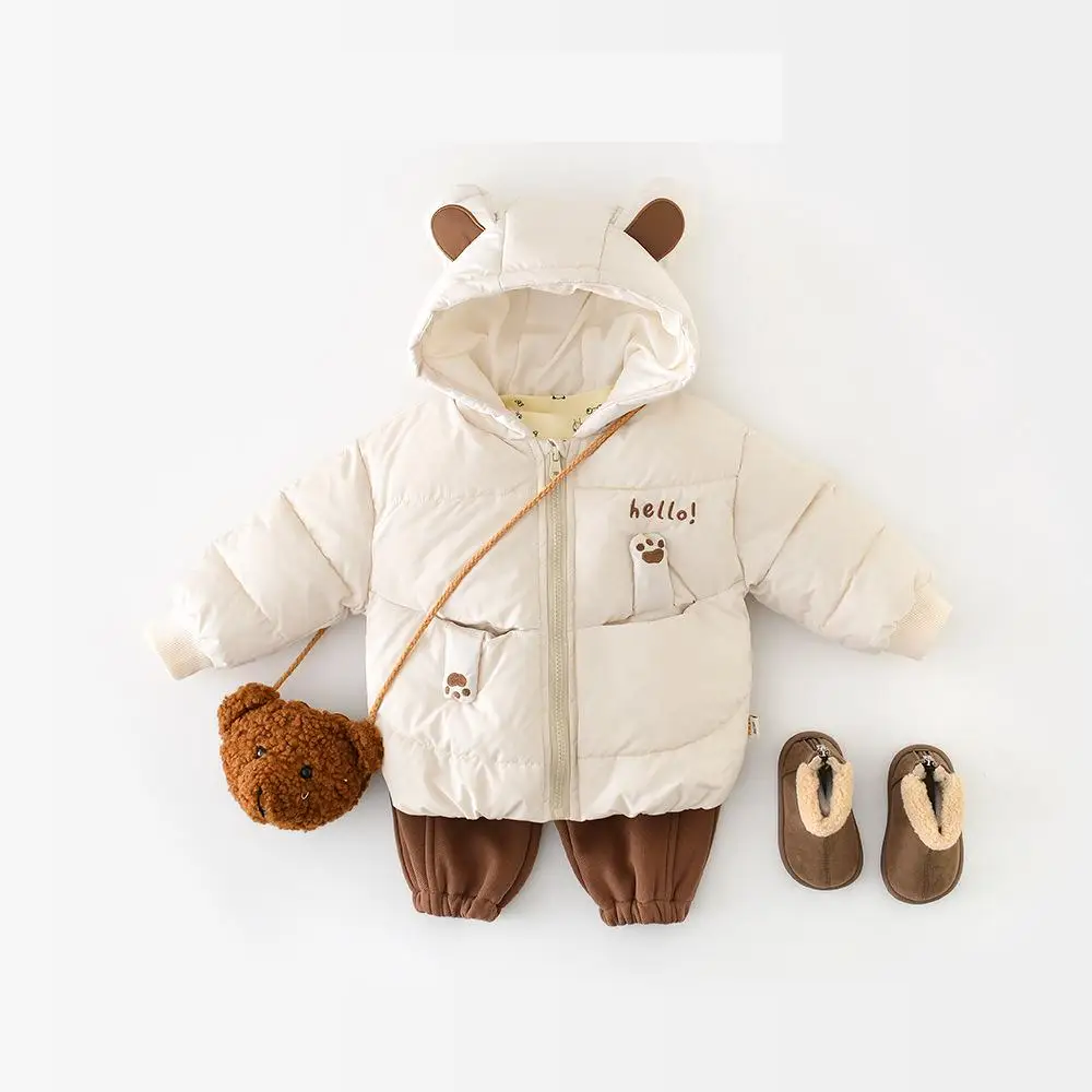 

2025 Winter New Baby Cute Cartoon Bear Hooded Coat Infant Girls Cotton Padded Jacket Boys Quilted Jacket Toddler Clothes