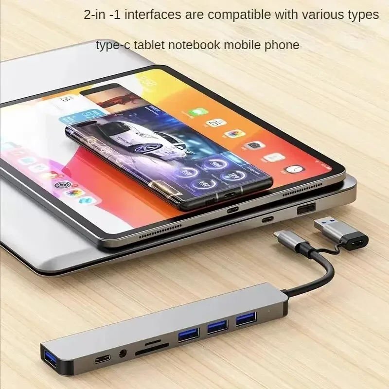 8-in-1-USB-HUB mit Splitter-Kartenleser, USB-C-Anschluss, USB 3.0 / 2.0, SD/TF-Splitter-Kartenleser, Dockingstation