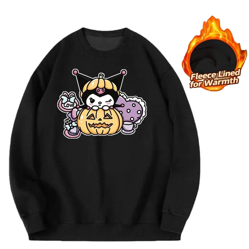 

Sanrio Series Printed Crew Neck Long-Sleeve Top, Cute and Warm Fleece-Lined Crew Neck Long-Sleeve T-Shirt, 100% Cotton