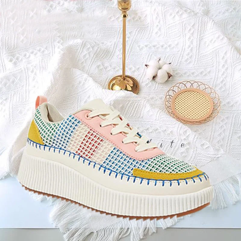 2024 Height Increasing Shoes Women Fashion Design Casual Platform Sneakers Women Summer Weave Breathable Original Women's Shoes