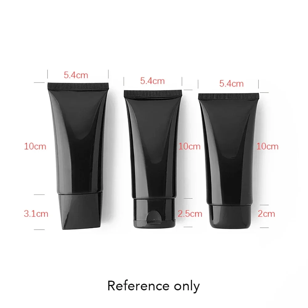 50ml Black Plastic Refillable Container Empty Cosmetic Makeup Cream Lotion Squeeze Bottle 50g Flat Style Soft Tube 20pcs per lot