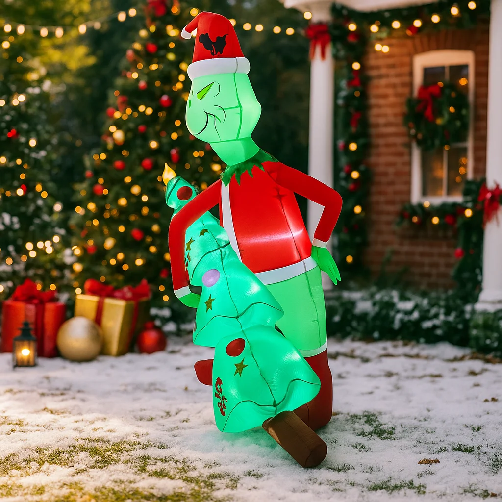 2.1M/6.8FT Gonfiabile Grinch Tenendo Alberi Di Natale Luce LED decorazioni per la casa Giocattolo Cortile Forniture Di Natale Vacanza Ornamento Esterno