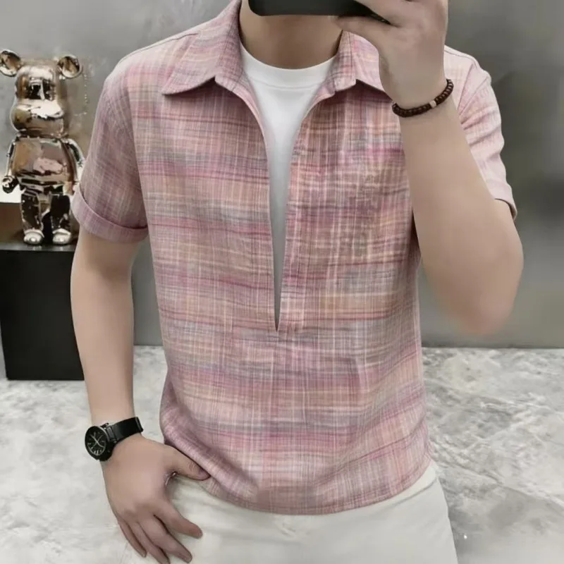 Summer Men's Short Sleeve T-shirt Korean Fake Two-piece Shirt Trendy Casual Business Social T-shirts Streetwear Men Clothing