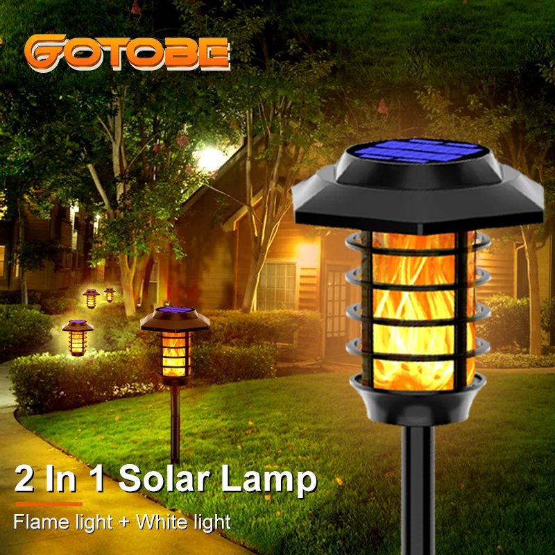 

2 IN 1 LED Solar Flame Torch Lamp Outdoor Solar Garden Light Flame/White Light Waterproof Lamp Courtyard Path Lawn Spotlight