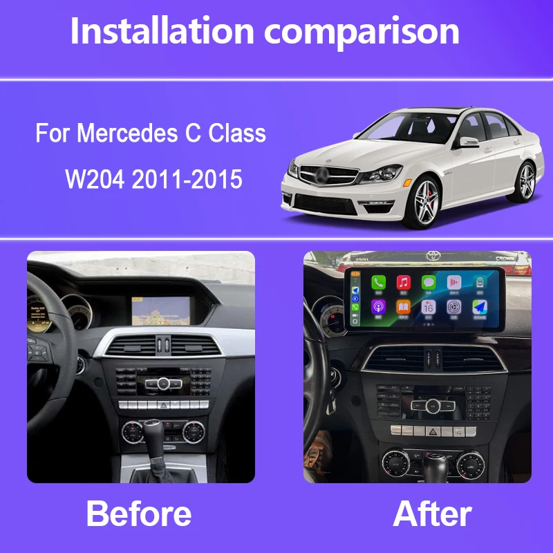 12.3 Inch For Mercedes C Class W204 2011-2015 Dual System Android 15 8-Core Car Multimedia Player Car Radio GPS 4G Carplay Auto
