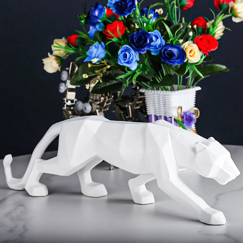 Resin Leopard Statue Modern Abstract Geometric Style Animal Panther Figurine Home Office Desktop Ornaments Decoration Sculpture